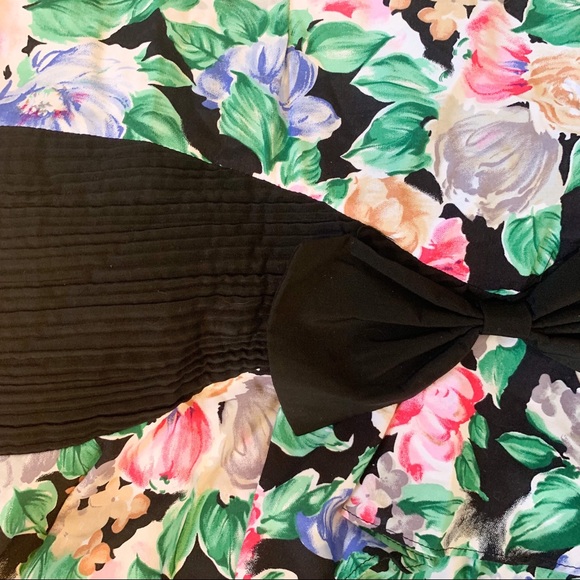 80s Vintage Floral Mermaid Ruffle Dress L - Picture 3 of 6